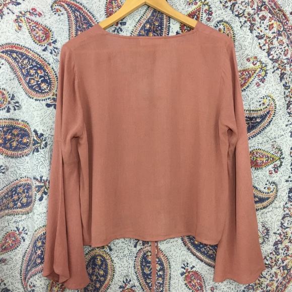 ELODIE Lace Up Bell Sleeve Womens Top Rose Pink XL - Picture 7 of 8